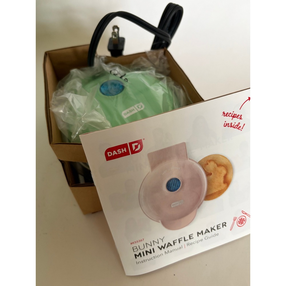 New Mint Green Mini Dash Bunny Waffle Maker Appliance Single Serve